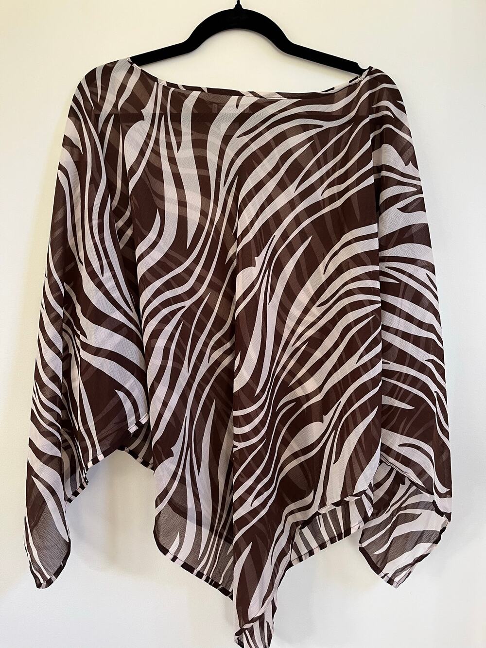 Avenue Sheer Zebra Print Women’s Poncho Cape Top Brown Chiffon One Size Boho NWT